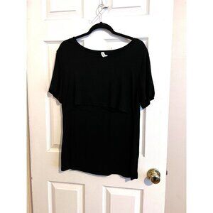 SOSOLISM Womens Black Stretch Short Sleeve Nursing Top Sz XL